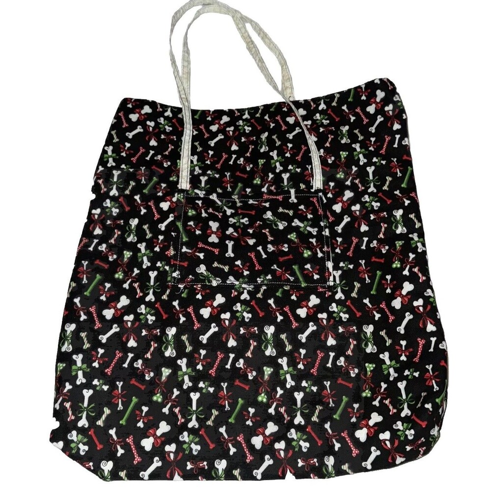 10.5x13.5 Women’s Dog Bone Theme Multicolor 100% Cotton Tote Bag With Pockets